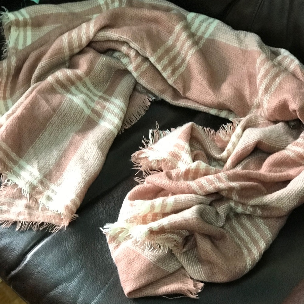 Blush colored plaid blanket scarf